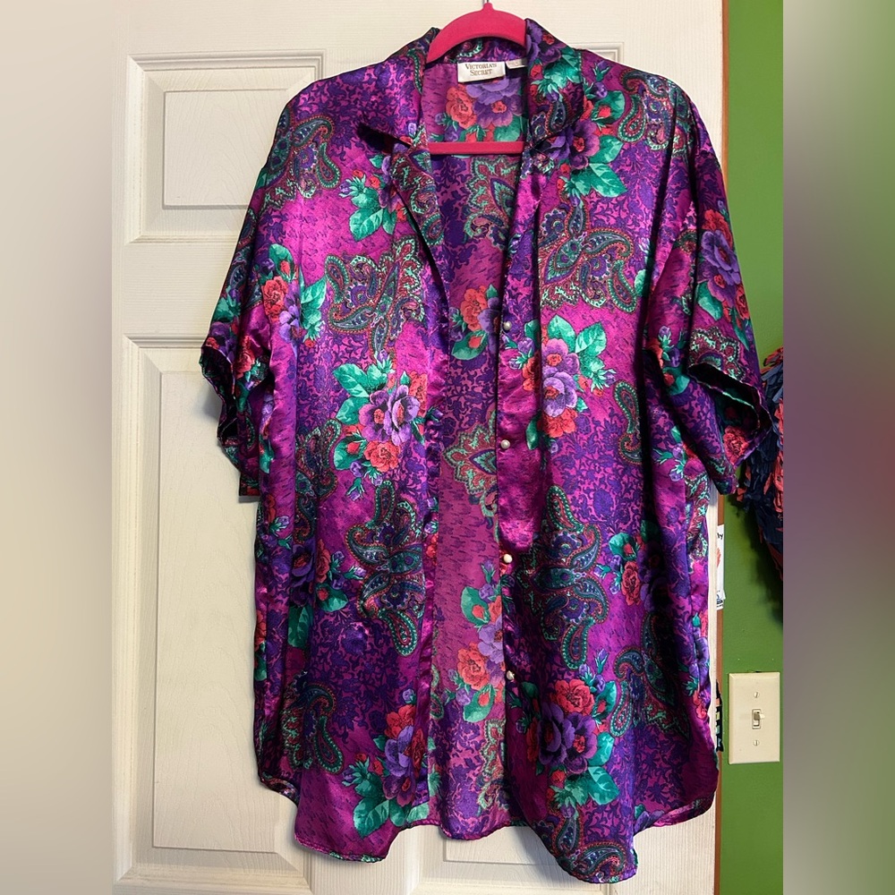 Victoria's Secret Purple Silk Floral Button-Up Top